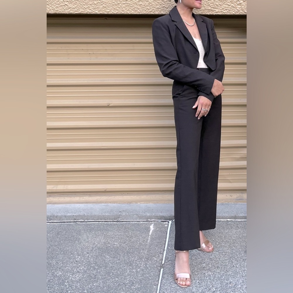 Zara dark brown glen plaid cropped pantsuit